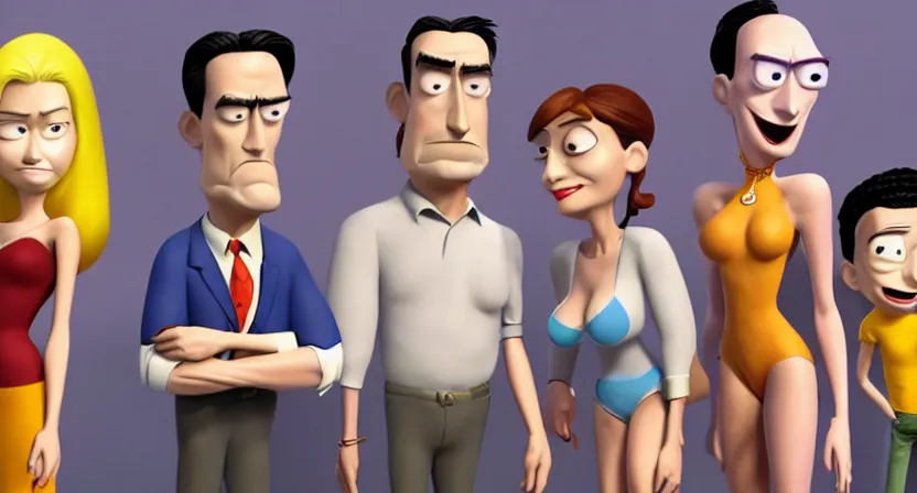 Prompt: Pixar mom animated character hot woman who is a female version of a combination of (Travis Bickle, Tyler Durden, Rick from Rick and Morty, The Wolf of Wall Street, Scarface , Don Draper, Walter White, Alex from A Clockwork Orange, The Joker, and Patrick Bateman), 3D animated CGI cartoon 8K screenshot, trending on IMDB