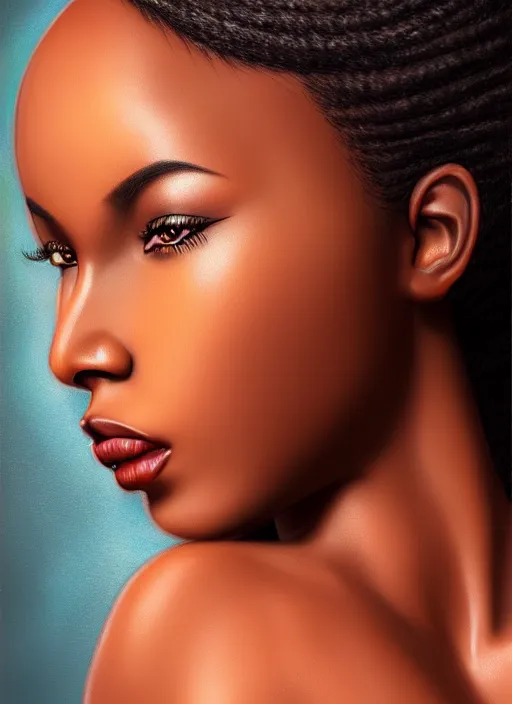 Image similar to a gorgeous african female photo, professionally retouched, soft lighting, realistic, smooth face, full body shot, torso, dress, perfect eyes, sharp focus on eyes, 8 k, high definition, insanely detailed, intricate, elegant, art by artgerm and jason chan