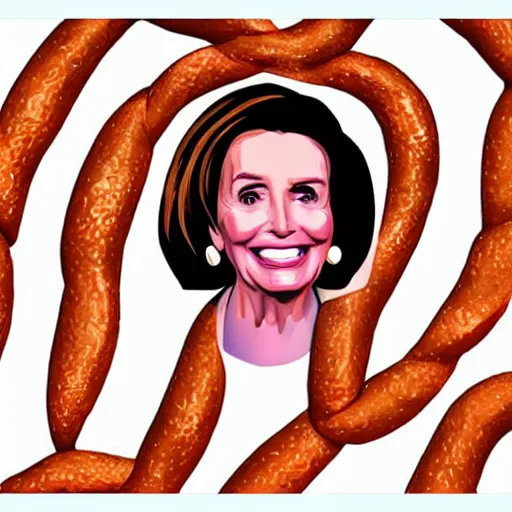 Prompt: Nancy Pelosi but she’s a pretzel instead of a person, digital art