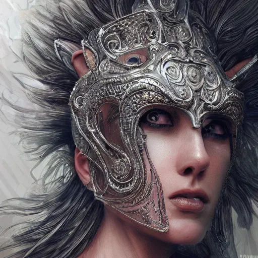 Image similar to Very very very very highly detailed epic photo of face with lion venetian mask, intricate, dystopian, sci-fi, extremely detailed, digital painting, artstation, concept art, smooth, sharp focus, illustration, intimidating lighting, incredible art by Artgerm and Brom and Vincent di Fate