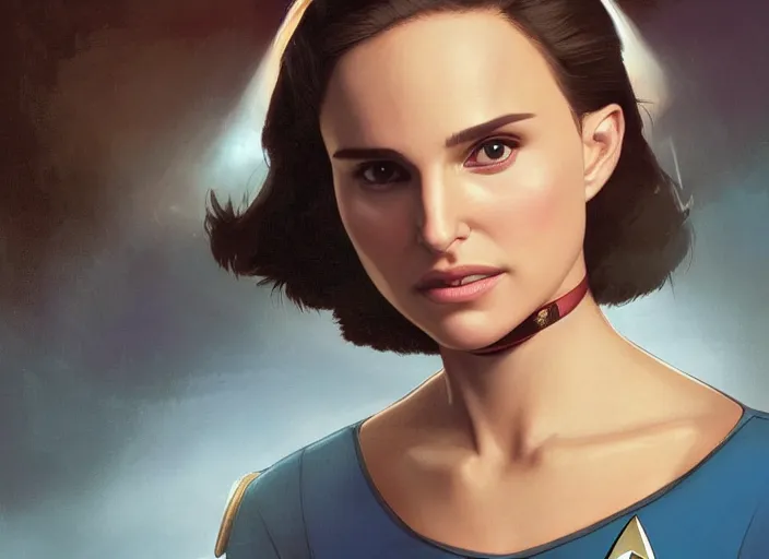 Prompt: a disney film still of natalie portman as a star trek officer, finely detailed features, closeup of the face, perfect art, dusk, blue hour, gapmoe yandere grimdark, trending on pixiv fanbox, painted by greg rutkowski, makoto shinkai, takashi takeuchi, alphonse mucha, akihiko yoshida
