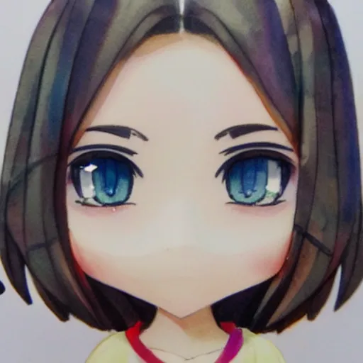 Image similar to beautiful water color concept art of face detailing cute nendoroid girl in the style of Julian Opie, toon rendering, close-up, no shade, modern art, kyoto animation, manga, 3/4 view