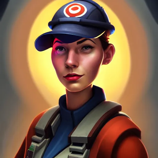 Image similar to beautiful digital painting portrait of engineer woman from team fortress 2 by valve, 4 k, 8 k, hd, high resolution, highly detailed, intricate detail, ultra realistic faces, digital art, trending on artstation, team fortress 2