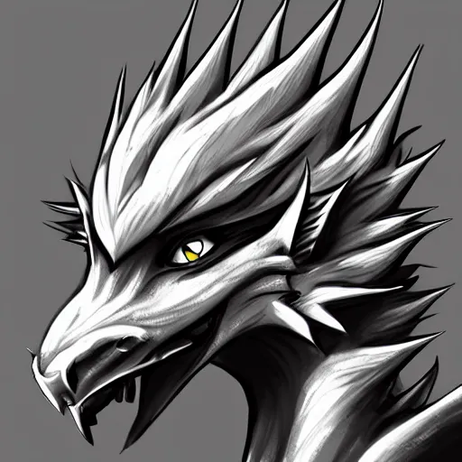 Prompt: handsome male anthropomorphic silver dragon, beautiful headshot profile commission on furaffinity, large eyes, cute ears