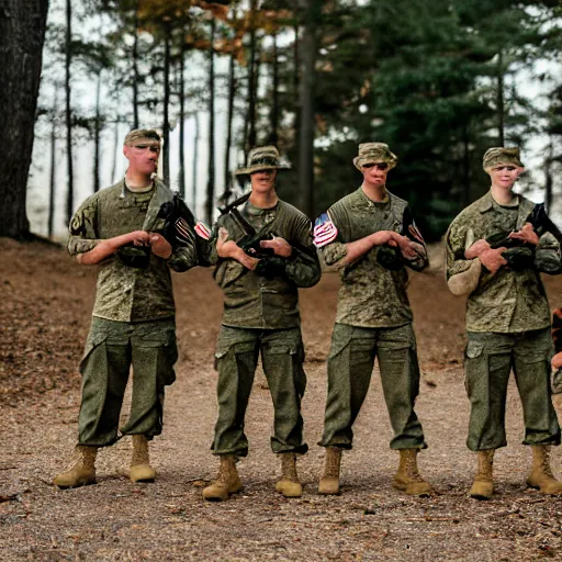 Prompt: a group of fox animals dressed in modern american military soldier uniforms, special ops, 8 5 mm f / 1. 4