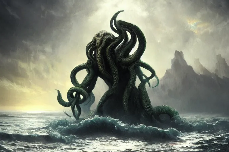 Image similar to cthulhu rising from the sea, digital art, magic the gathering, mtg, by greg rutkowski, trending on artstation