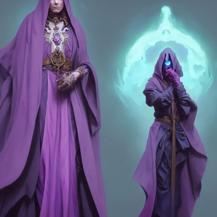 Image similar to excellent painted portrait of the purple cloaked lich, character artwork, 8k resolution artwork, trending on artstation, octane render, art by Brom and greg rutkowski and alphonse mucha and craig mullins and James Jean and Andrei Riabovitchev and Marc Simonetti and peter mohrbacher