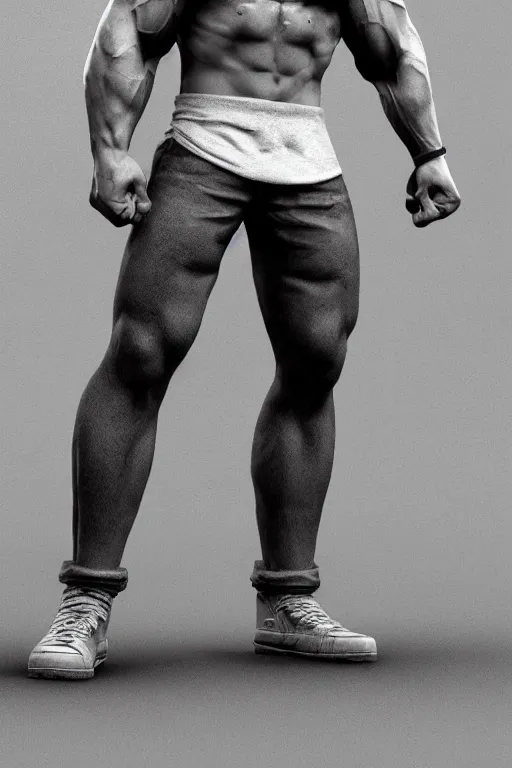 Prompt: a very muscular man with big beard wearing jeans, badass pose, hyperrealistic, concept art, octane render, unreal engine 5, trending on artstation, high quality, highly detailed, stylish, elegant, path traced, black and white, realistic and detailed face, anatomically correct, five fingers, cinematic, high coherence, dramatic lighting, 8 k