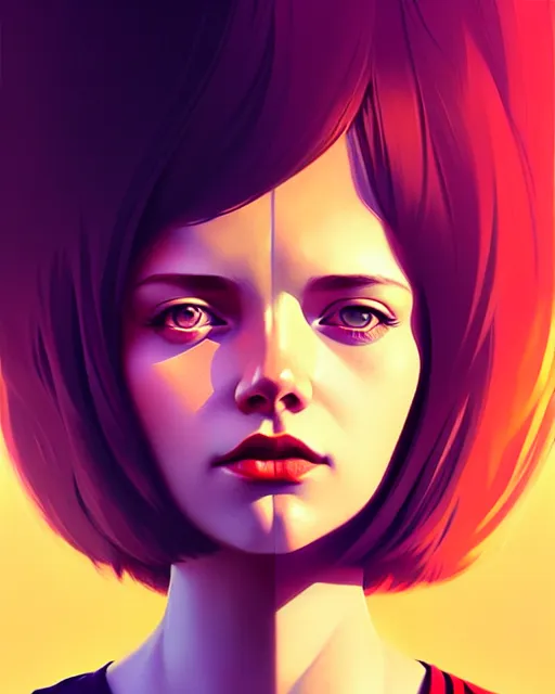 Image similar to girl in sky, floating in the atmosphere, symmetrical face and body, symmetrical composition, dynamic wavy hair, detailed designs, digital painting, 4 k, by ilya kuvshinov, by greg rutkowski, atmospheric lighting