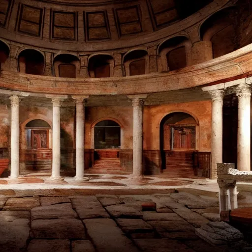 Image similar to Beautiful Promotional Photograph of the inside of an ancient Roman McDonalds, wideshot,longshot,fullshot.