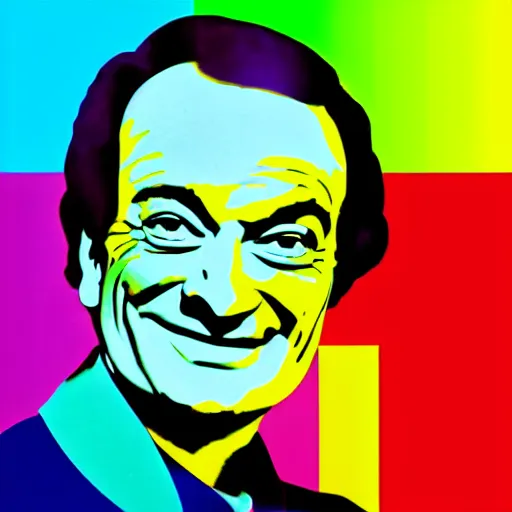 Prompt: rainbow smiling happy richard feynman. pop art.