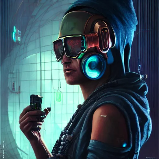Prompt: a mursi cyberpunk hacker, steampunk stargate by greg rutkowski and android jones in a surreal portrait style, oil on canvas, ancient cyberpunk 8k resolution