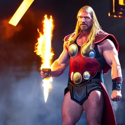 Image similar to triple h as thor entering the entrance of wwe stage