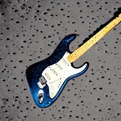 Prompt: a stratocaster electric guitar sitting idle on the moon. moon landing. detailed