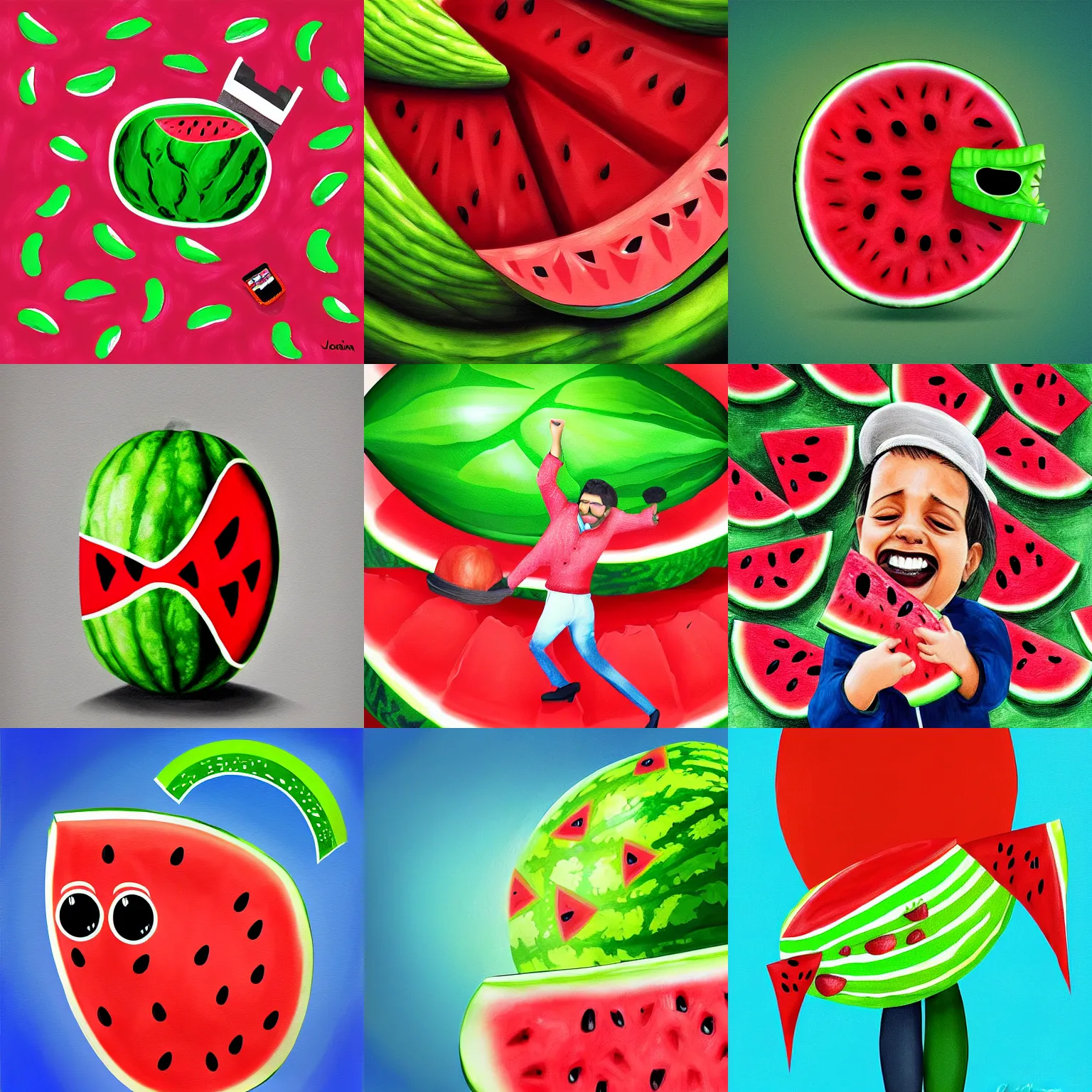 Prompt: Rambod Javan , TV , watermelon, happy , dancing, digital painting, smooth, sharp focus