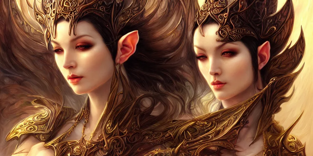 Image similar to a female elf sorceress by karol bak and jia ruan, beautiful detailed eyes, cute, fantasy, intricate, elegant, highly detailed, digital painting, 4 k, hdr, concept art, detailed jewelry, smooth, sharp focus, illustration, art by artgerm