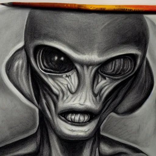 Image similar to charcoal painting of an alien