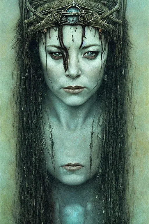 Image similar to alyson hannigan as barbarian princess by beksinski