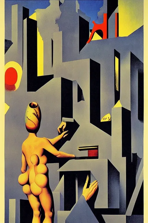 Image similar to Bauhaus Poster by Richard Corben, by René Magritte, surrealism, gothic, baroque