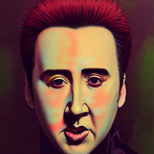 Prompt: prompt : gogo singer nicolas cage illustration portrait soft light painted by james jean and katsuhiro otomo and erik jones, inspired by evangeleon anime, smooth face feature, intricate oil painting, high detail illustration, sharp high detail, manga and anime 1 9 9 9