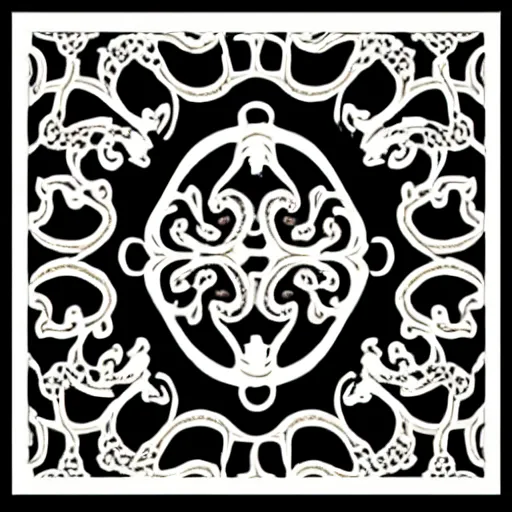 Image similar to ornate rococo embroidery pattern design bordering a box, flat clean lines, made in illustrator