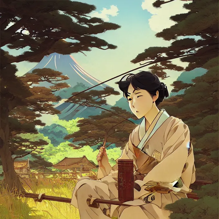 Prompt: japanese countryside, in the style of studio ghibli, j. c. leyendecker, greg rutkowski, artem