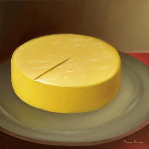 Prompt: beautiful oil painting of gouda cheese