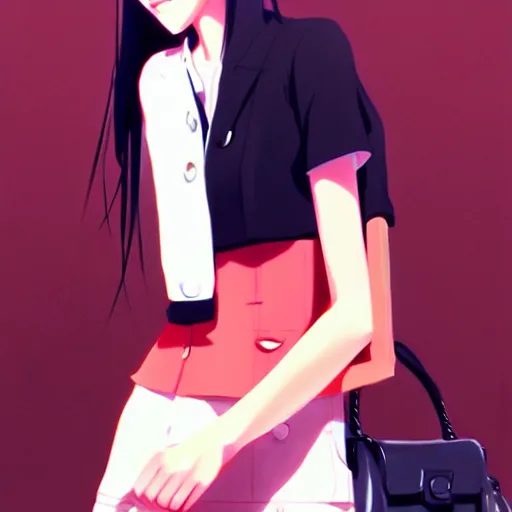 Image similar to elegant girl in urban outfit, digital painting, fan art, pixiv, by Ilya Kuvshinov, by Studio Ghibli