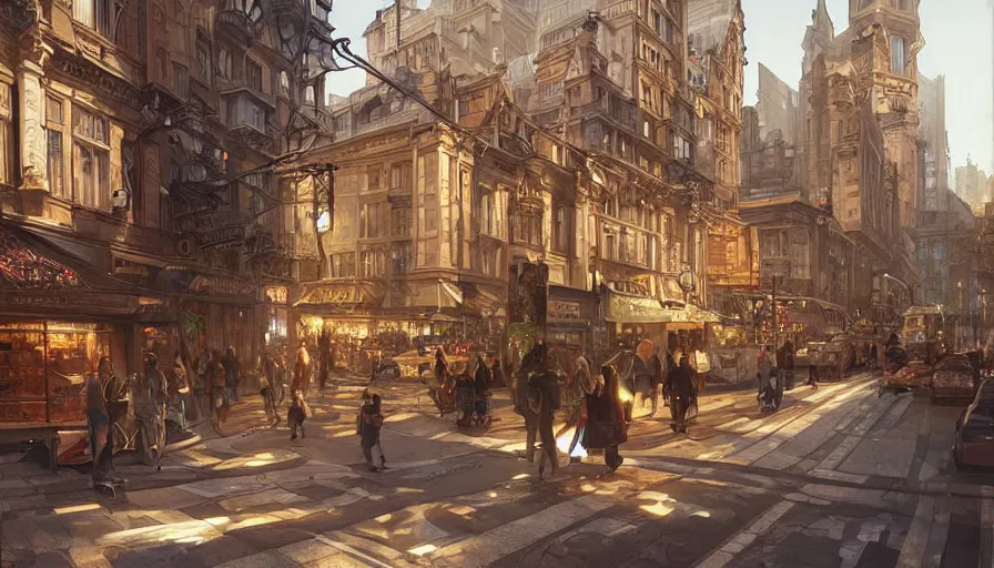 Image similar to Ultra realistic illustration of a beautiful modern city street, intricate, elegant, highly detailed, digital painting, artstation, concept art, smooth, sharp focus, illustration, art by artgerm and greg rutkowski and alphonse mucha