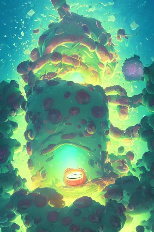 Image similar to roots cactus sushi cristal smurf ghost creature animal sushi cristal very big eye roots cactus elemental flush of force nature micro world fluo fishscale, behance hd by jesper ejsing, by rhads, makoto shinkai and lois van baarle, ilya kuvshinov, rossdraws radiating a glowing aura global illumination ray tracing hdr