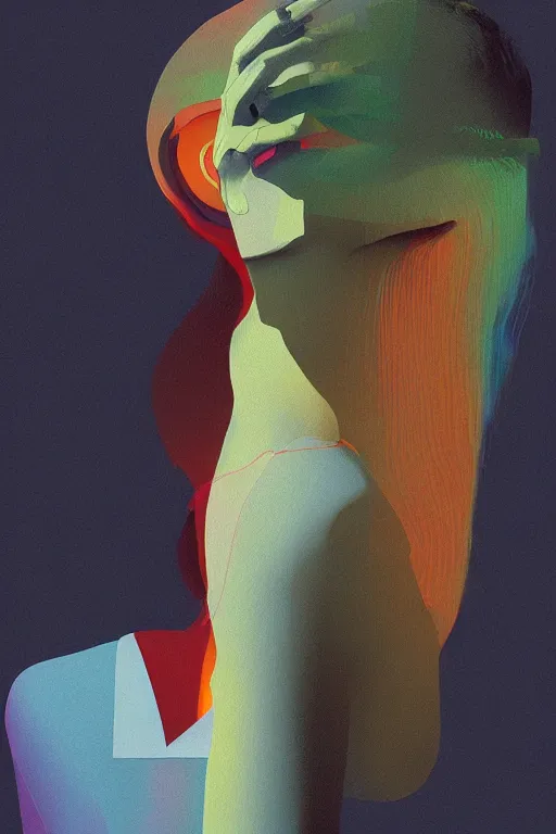 Image similar to woman wearing oculus and digital glitch head edward hopper and james gilleard, zdzislaw beksisnski, higly detailed
