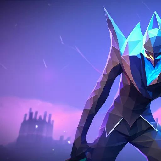 Image similar to low poly simple art of Nocturne splashart, league of legends nocturne, 8k resolution, high detail, ULTRA REALISTIC VFX, reflections, post processing