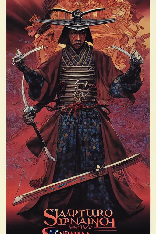 Prompt: poster of giancarlo esposito as a samurai, by yoichi hatakenaka, masamune shirow, josan gonzales and dan mumford, ayami kojima, takato yamamoto, barclay shaw, karol bak, yukito kishiro