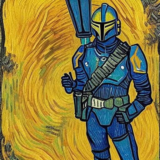 Image similar to Vincent Van Gogh style, the Mandalorian,