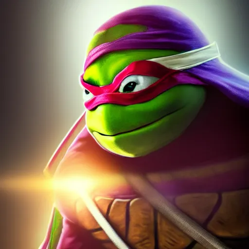 Image similar to a teenage mutant ninja turtle sitting in a chair in his living room with sunlight pouring in through a window, portrait, fantasy, beautiful face, vivid colors, elegant, concept art, sharp focus, digital art, hyper - realistic, 4 k, unreal engine, highly detailed, hd, dramatic lighting by brom, trending on artstation