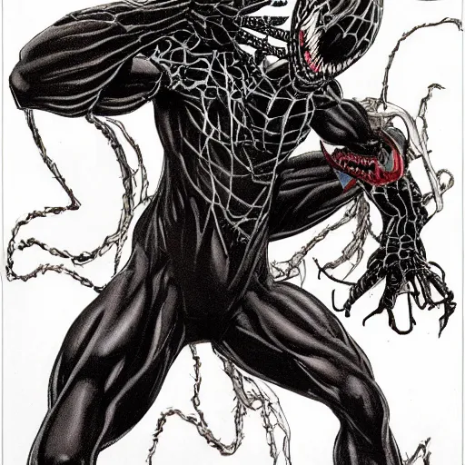 Prompt: venom from spiderman, mental health, psychology :: Concept Art, Highly Detailed, intricate :: a masterpiece by M.W. Kaluta