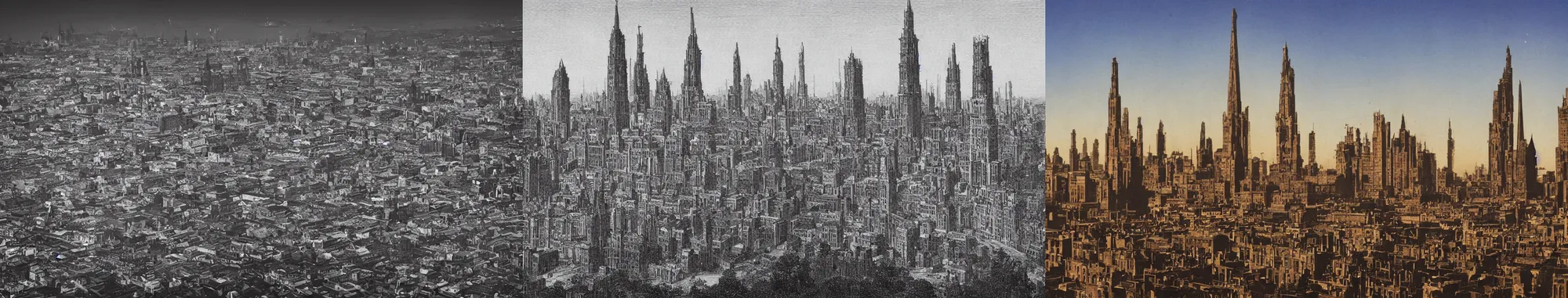 Prompt: victorian city with towers no moon