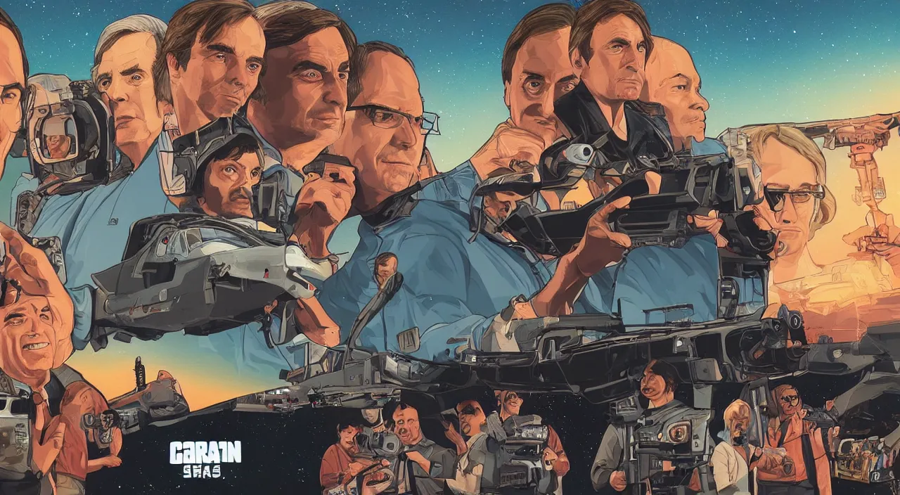 Image similar to carl sagan s a gta loading screen, illustration gta 5 artwork, stephen bliss