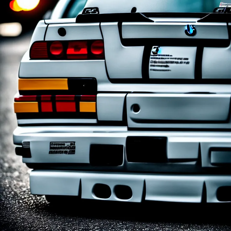 Prompt: close-up-photo BMW E36 widebody illegal JDM meet, Saitama prefecture, misty night, cinematic color, photorealistic, high detailed wheels, highly detailed bodywork,