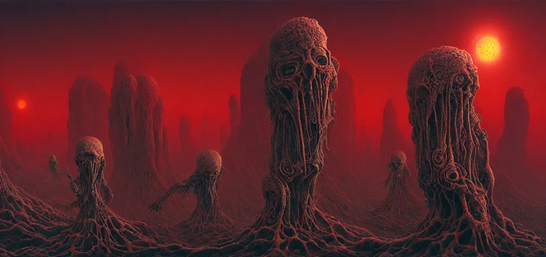 Prompt: hellish translucent alien creatures on an alien world, artstyle zdzisaw beksinski, very intricate details, high resolution, 4 k