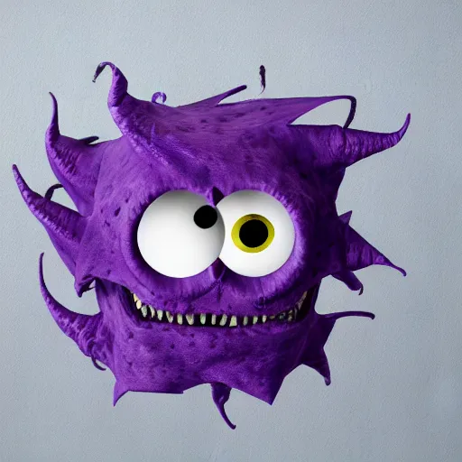 Image similar to flying purple monster with 1 eye and 1 horn