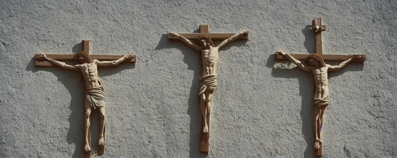 Image similar to jesus on a cross made of spaghetti, ancient rome, architectural, minimal, canon 5 0 mm, wes anderson film, kodachrome