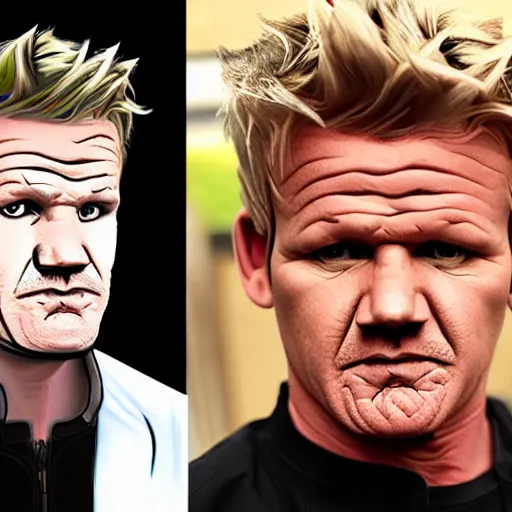 Image similar to Gordon Ramsay as a character in the game League of Legends, with a background based on the game League of Legends, detailed face