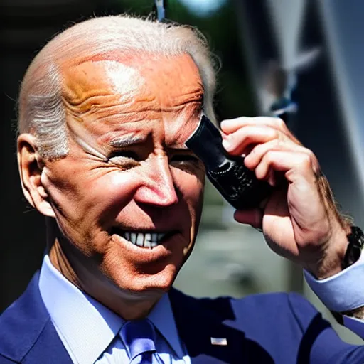 Image similar to Joe Biden drinking gasoline from the gas station pump