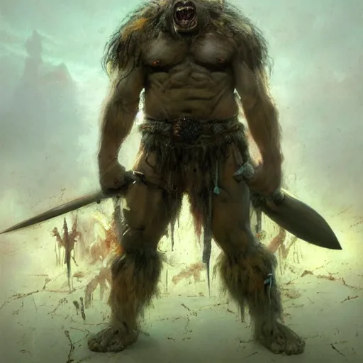 Prompt: orc warlord berserker, wielding a big hammer, stuning 3 d render, masterpiece, glowing aura, by donato giancola and greg rutkowski and wayne barlow and zdzisław beksinski, realistic face