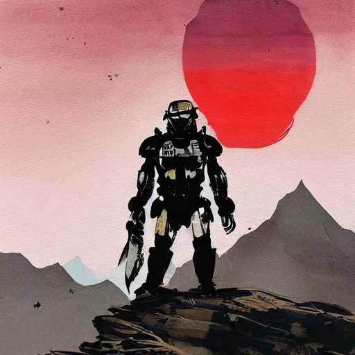 painting of a lonesome odst at the peak of himalayas, | Stable ...