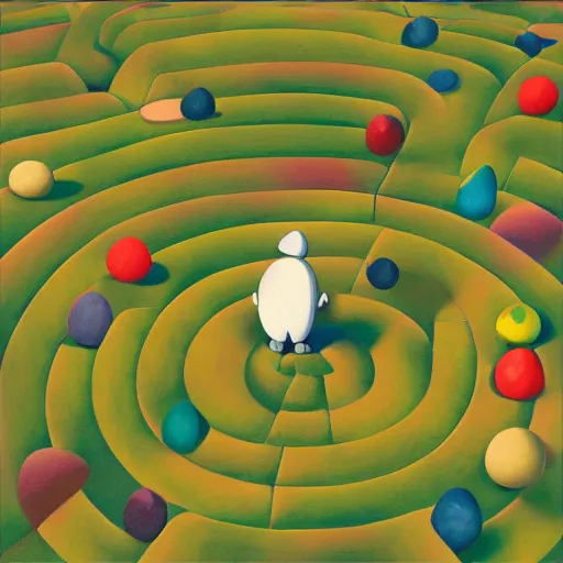 Image similar to Goro Fujita ilustration aerial view of a turtle walking through a maze of round colored stones, painting by Goro Fujita, sharp focus, highly detailed, ArtStation