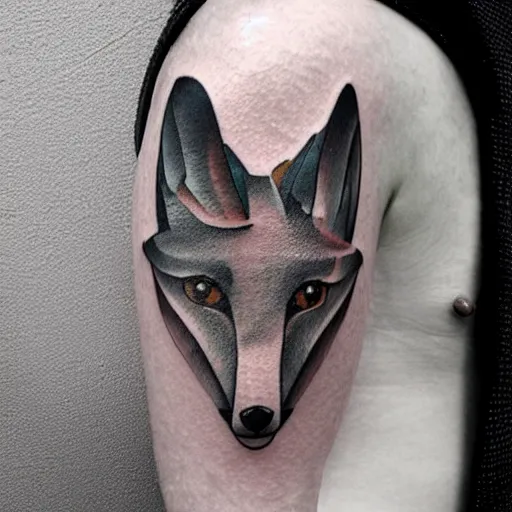 Image similar to A tattoo of a fox, icon, shoulder, abstract