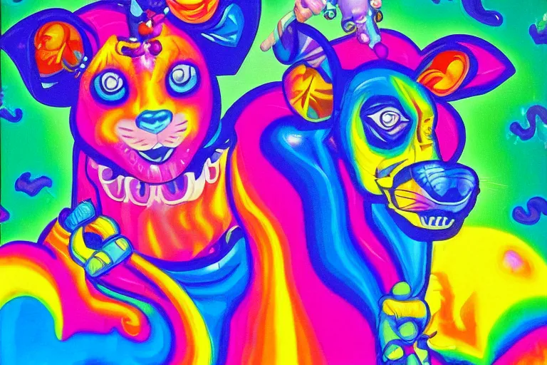 Image similar to lisa frank painting of sinbad at dave & busters 1 9 8 9