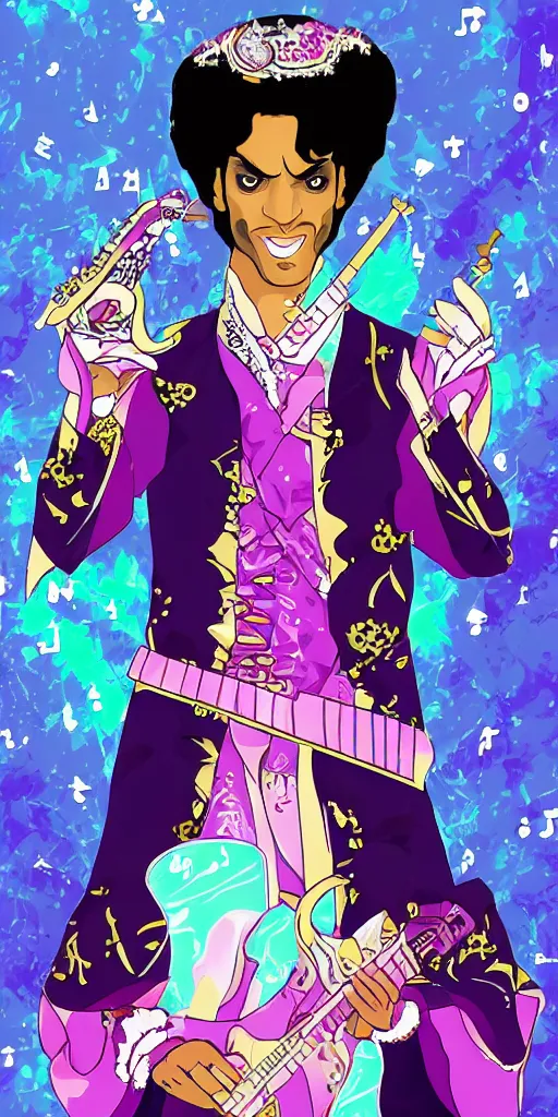 Prompt: the musician Prince in the style of Genshin Impact